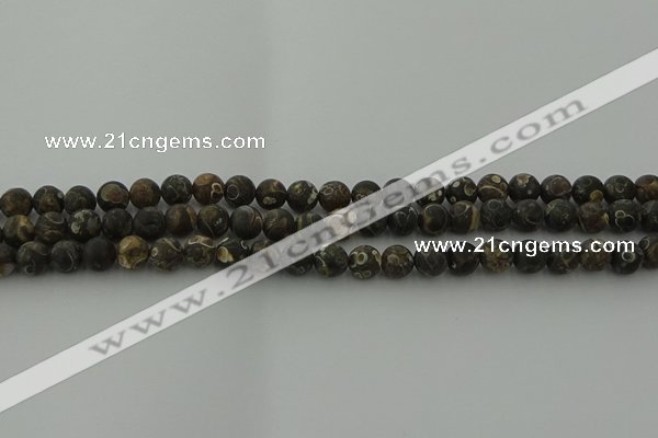 CAG9381 15.5 inches 6mm round matte turritella agate beads