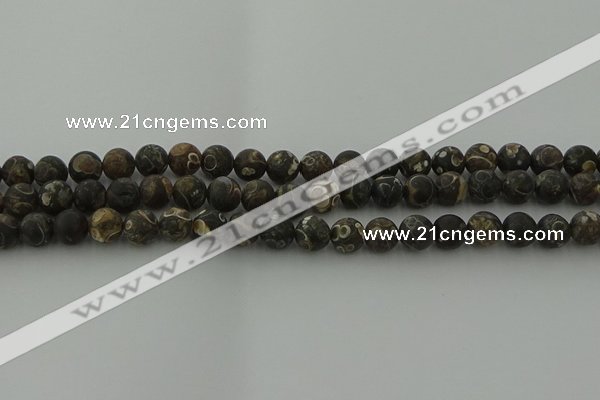 CAG9382 15.5 inches 8mm round matte turritella agate beads