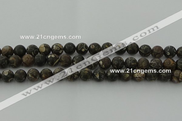 CAG9384 15.5 inches 12mm round matte turritella agate beads