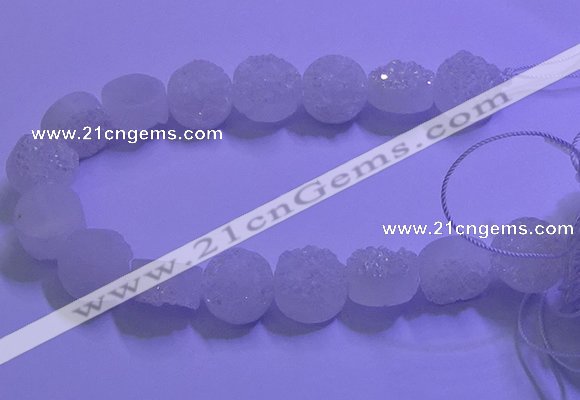 CAG9430 7.5 inches 14mm coin white plated druzy agate beads