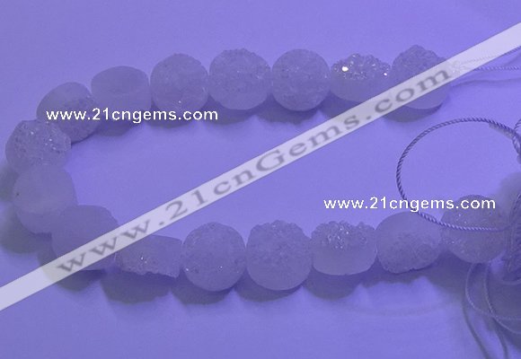 CAG9432 7.5 inches 18mm coin white plated druzy agate beads