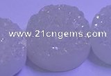 CAG9435 7.5 inches 30mm coin white plated druzy agate beads