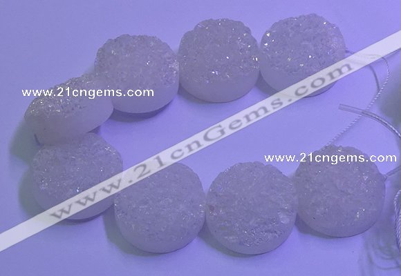 CAG9435 7.5 inches 30mm coin white plated druzy agate beads