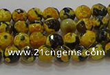 CAG9451 15.5 inches 6mm faceted round fire crackle agate beads