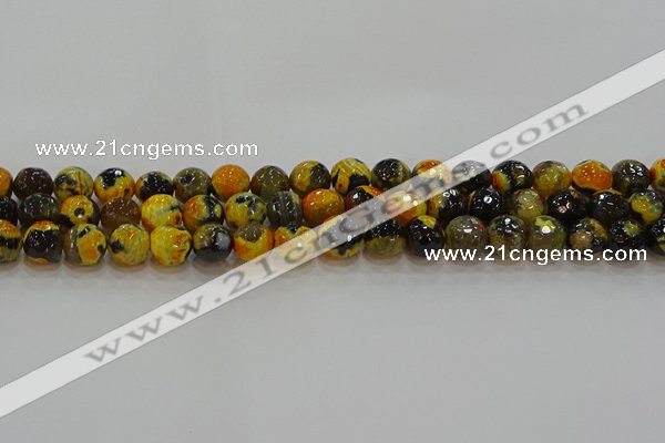 CAG9453 15.5 inches 10mm faceted round fire crackle agate beads