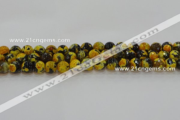 CAG9454 15.5 inches 12mm faceted round fire crackle agate beads