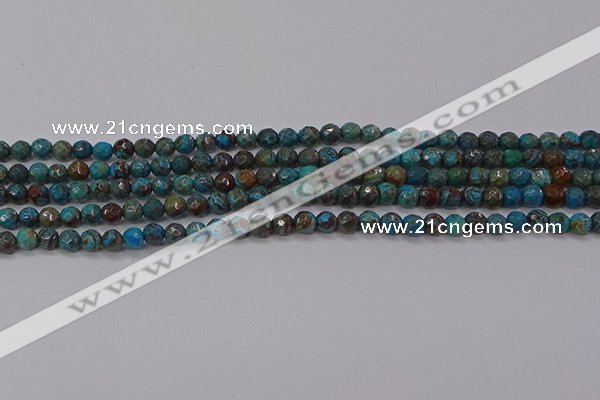 CAG9480 15.5 inches 4mm faceted round blue crazy lace agate beads