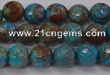 CAG9482 15.5 inches 8mm faceted round blue crazy lace agate beads