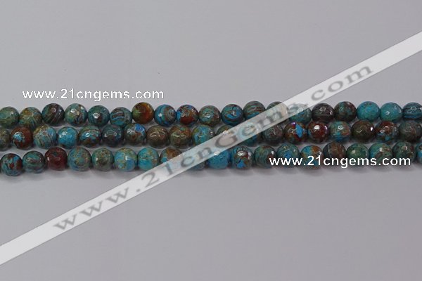 CAG9482 15.5 inches 8mm faceted round blue crazy lace agate beads