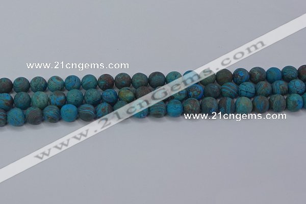 CAG9494 15.5 inches 8mm round matte blue crazy lace agate beads
