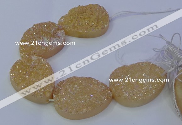 CAG9671 7.5 inches 30*40mm teardrop champagne plated druzy agate beads