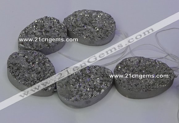 CAG9672 7.5 inches 30*40mm teardrop silver plated druzy agate beads