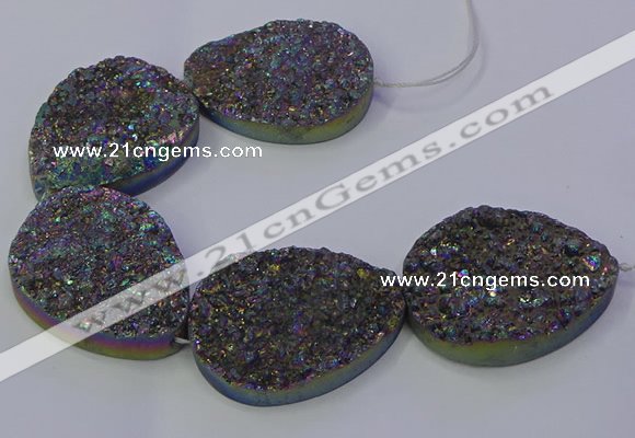 CAG9674 7.5 inches 30*40mm teardrop rainbow plated druzy agate beads