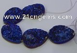 CAG9676 7.5 inches 30*40mm teardrop blue plated druzy agate beads