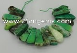 CAG9726 Top drilled 15*35mm - 18*40mm freeform grass agate beads