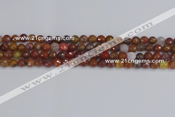 CAG9846 15.5 inches 6mm faceted round red moss agate beads