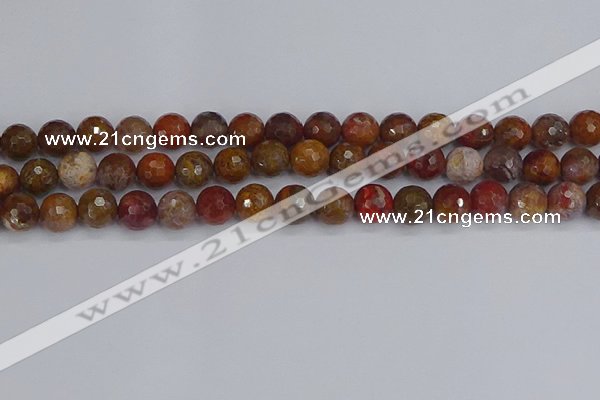 CAG9847 15.5 inches 8mm faceted round red moss agate beads