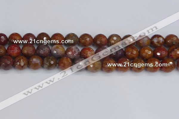 CAG9849 15.5 inches 12mm faceted round red moss agate beads