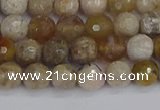 CAG9853 15.5 inches 6mm faceted round ocean fossil agate beads