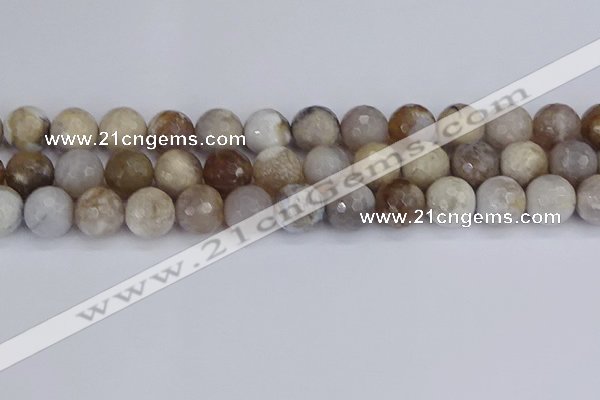 CAG9856 15.5 inches 12mm faceted round ocean fossil agate beads