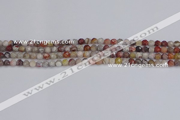 CAG9860 15.5 inches 4mm faceted round Mexican crazy lace agate beads