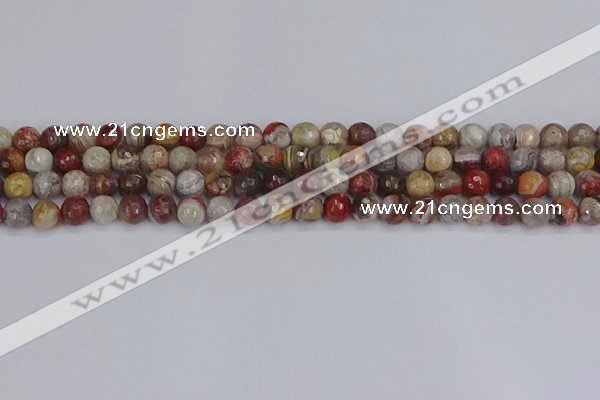 CAG9861 15.5 inches 6mm faceted round Mexican crazy lace agate beads