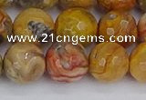 CAG9872 15.5 inches 12mm faceted round yellow crazy lace agate beads