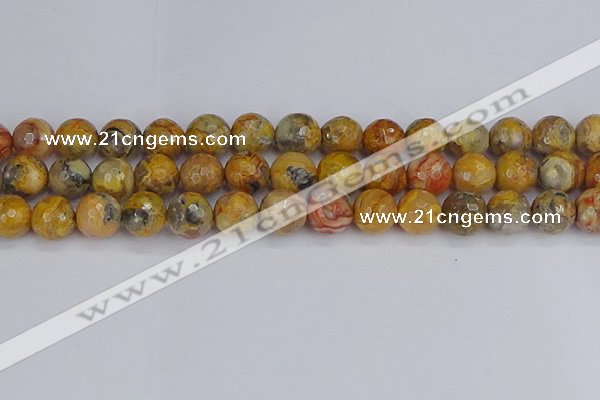 CAG9872 15.5 inches 12mm faceted round yellow crazy lace agate beads