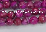 CAG9875 15.5 inches 4mm faceted round fuchsia crazy lace agate beads