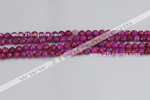 CAG9875 15.5 inches 4mm faceted round fuchsia crazy lace agate beads