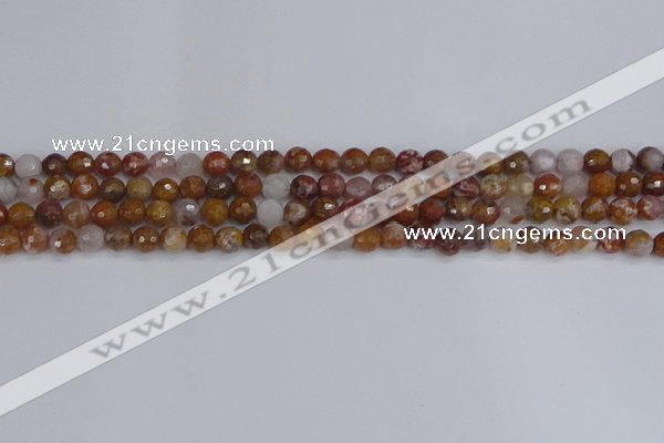 CAG9910 15.5 inches 4mm faceted round red moss agate beads