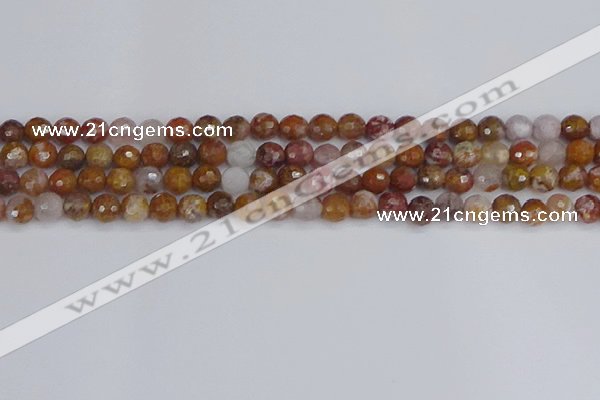 CAG9911 15.5 inches 6mm faceted round red moss agate beads