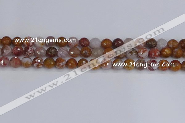 CAG9912 15.5 inches 8mm faceted round red moss agate beads