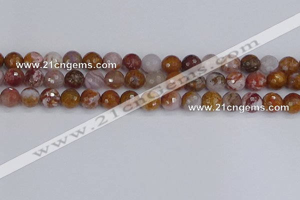 CAG9913 15.5 inches 10mm faceted round red moss agate beads