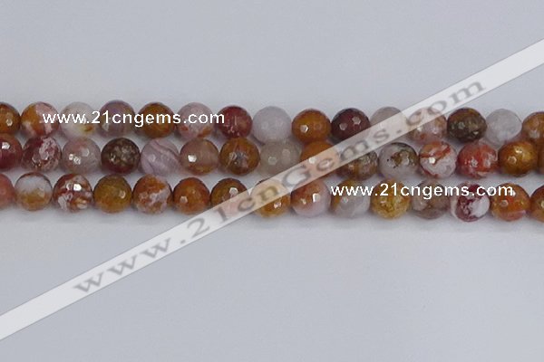 CAG9914 15.5 inches 12mm faceted round red moss agate beads