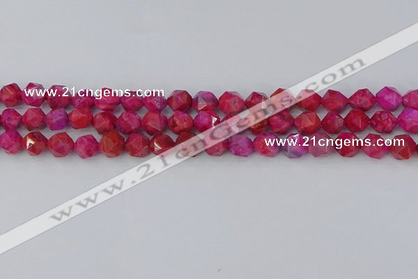 CAG9952 15.5 inches 8mm faceted nuggets fuchsia crazy lace agate beads