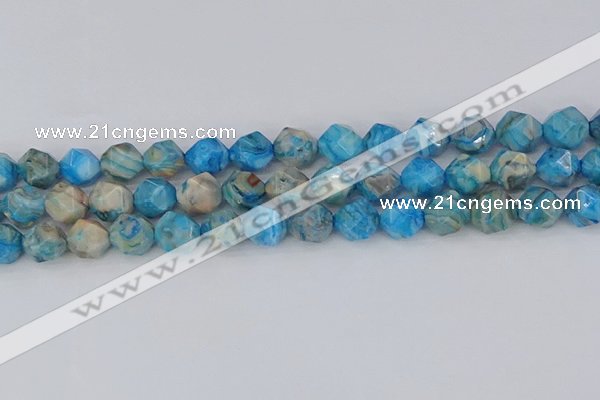 CAG9959 15.5 inches 10mm faceted nuggets blue crazy lace agate beads
