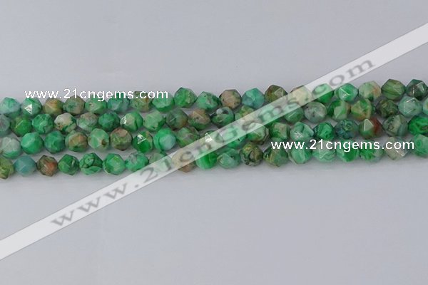 CAG9963 15.5 inches 6mm faceted nuggets green crazy lace agate beads