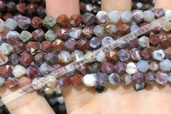 CAG9987 15.5 inches 6mm faceted nuggets red lightning agate beads