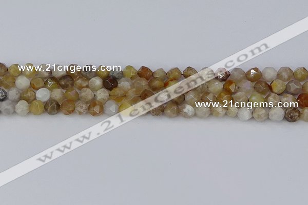 CAG9993 15.5 inches 6mm faceted nuggets ocean fossil agate beads