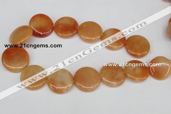 CAJ167 15.5 inches 30mm flat round red aventurine jade beads