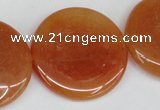 CAJ168 15.5 inches 30mm flat round red aventurine jade beads