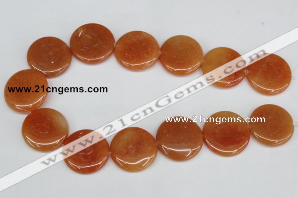 CAJ168 15.5 inches 30mm flat round red aventurine jade beads