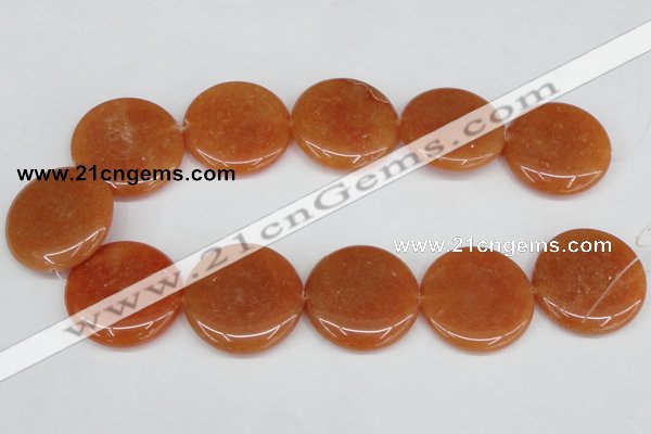 CAJ169 15.5 inches 35mm flat round red aventurine jade beads