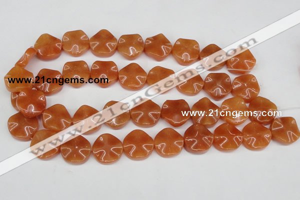 CAJ171 15.5 inches 20mm wavy coin red aventurine jade beads