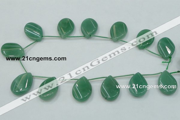 CAJ62 Top-drilled 22*30mm twisted teadrop green aventurine jade beads