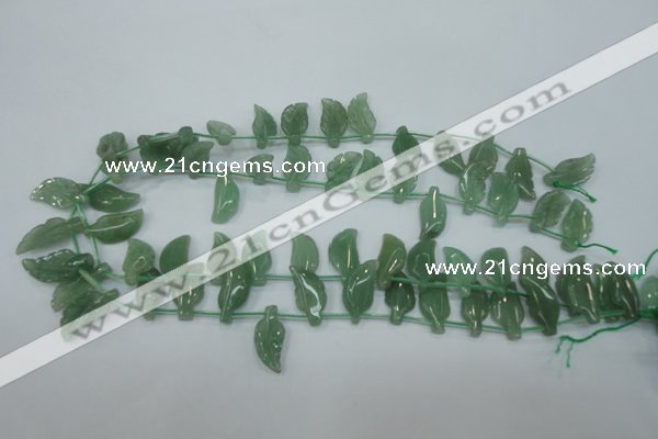 CAJ89 Top-drilled 10*20mm carved leaf green aventurine beads wholesale