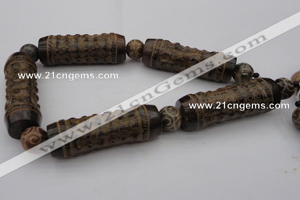 CAL01 14.5 inches 20*60mm carved drum agalmatolite beads