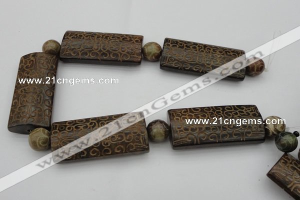 CAL10 14.5 inches 28*60mm carved rectangle agalmatolite beads