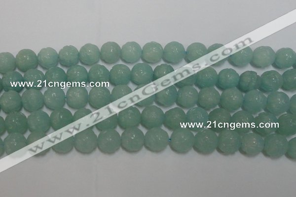 CAM1125 15.5 inches 14mm carved round amazonite beads wholesale